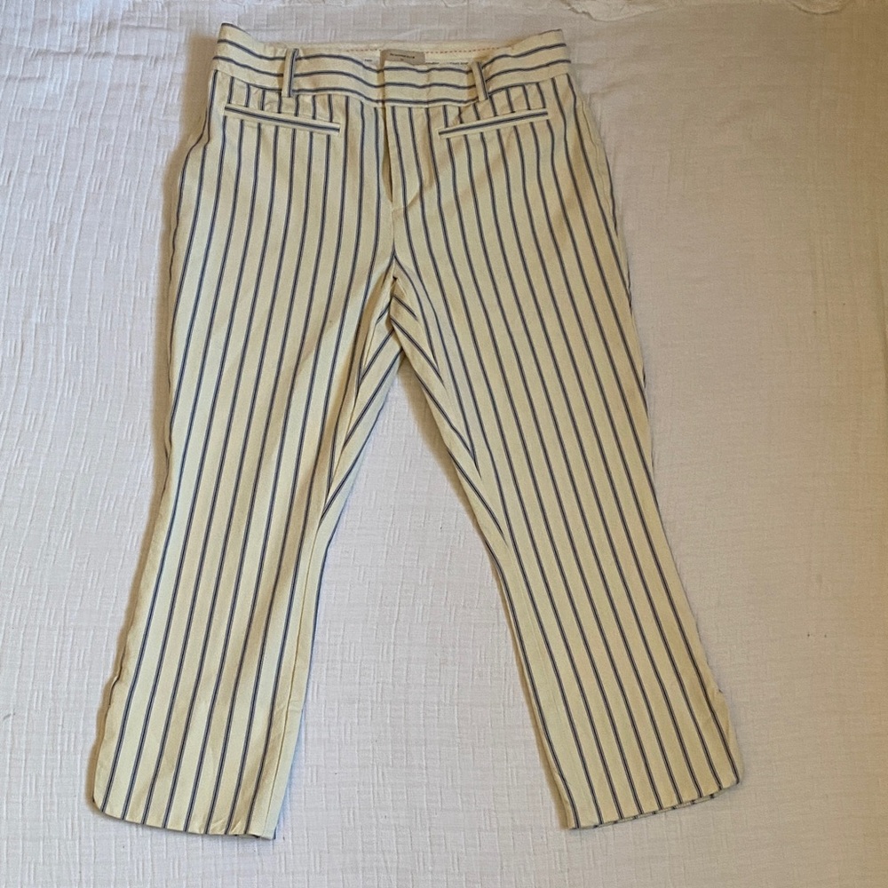 ANTHROPOLOGIE  Cream and Blue Striped Cropped Jeans